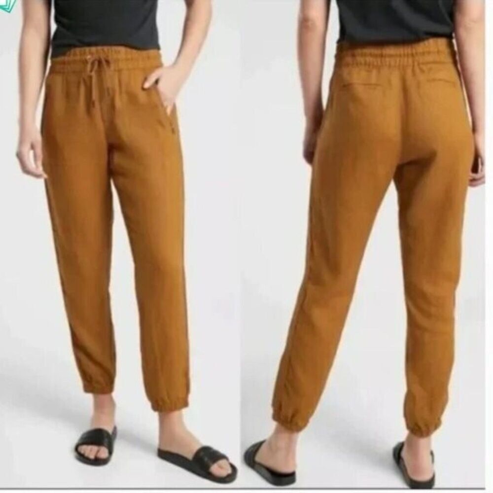 Athleta Women Size 6 Toasted Ochre Cabo Linen Jogger Pants Travel Minimalist